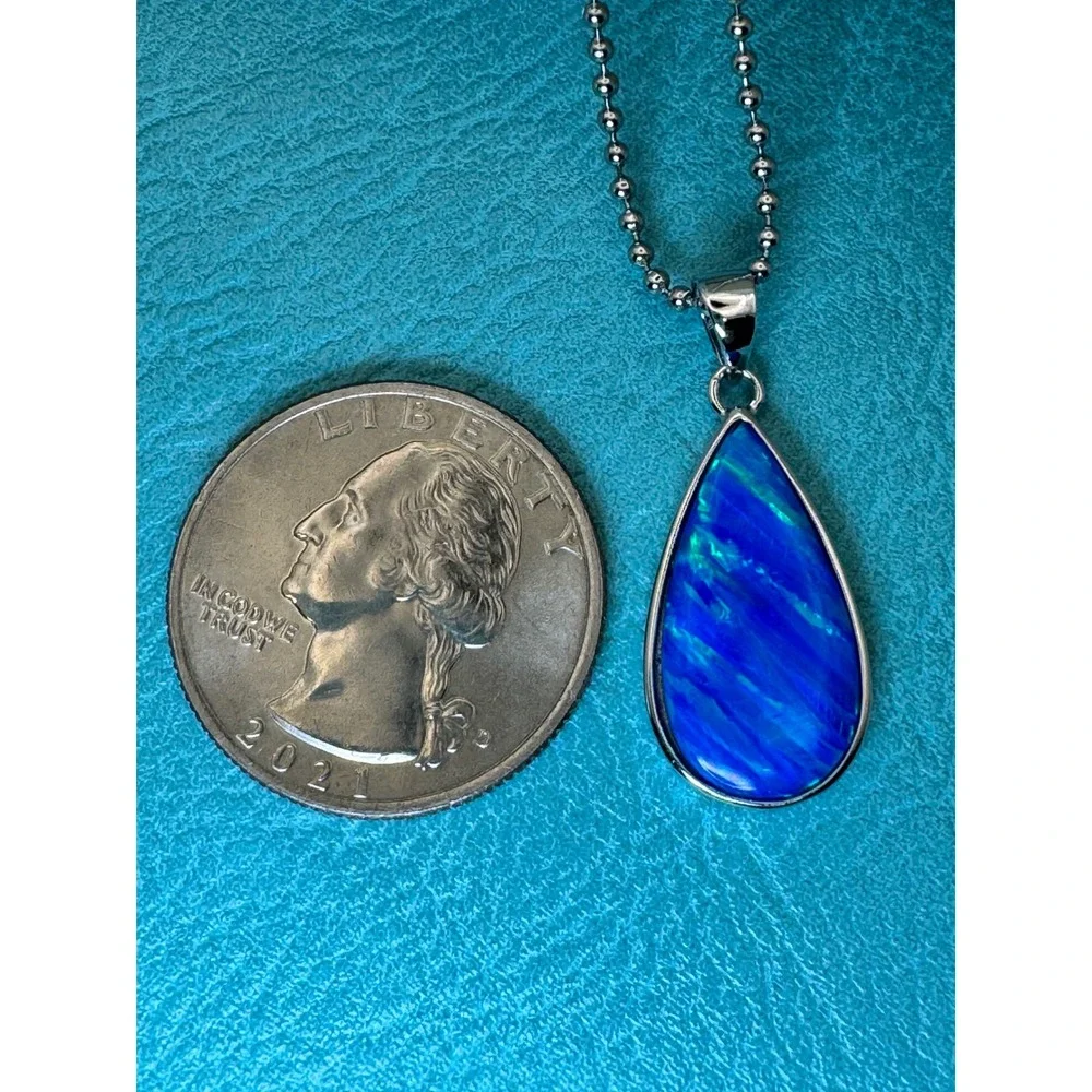 Aloha Sterling Silver Blue Lab Opal Triplet Teardrop Pendant Necklace